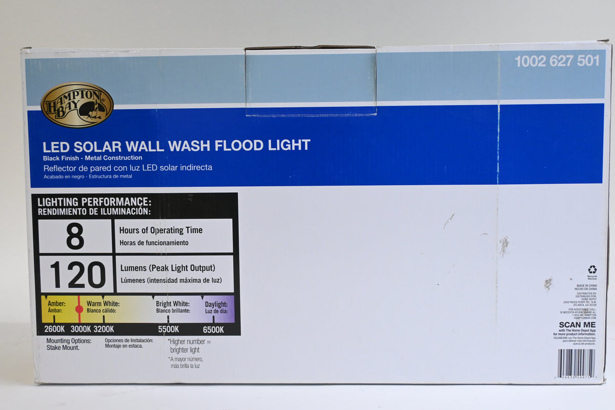Hampton Bay 49975 Solar Black Outdoor Integrated LED Landscape Wall Wash Spot Light