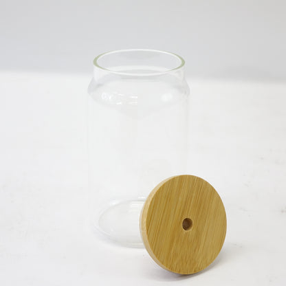 Eight Piece Drinking Glass Set with Bamboo Lids and Straws