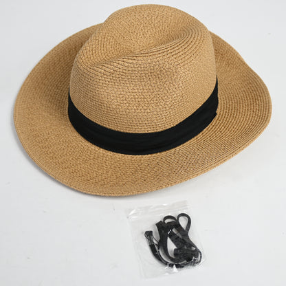 AOOF Men's and Women's Beach Sun Shading Straw hat Lightbrown, One Size