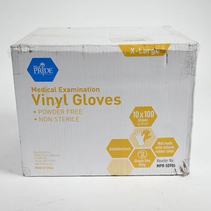 MED PRIDE Medical Vinyl Examination Gloves, X-Large 1000 Count Powder-Free Clear