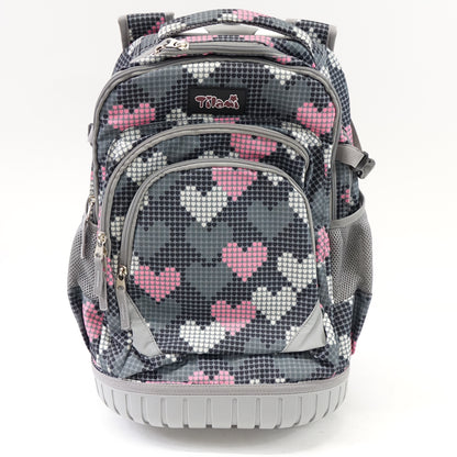 Tilami 18 Inch Kids Rolling Backpack Wheeled School Travel Bag Grey Pink Hearts