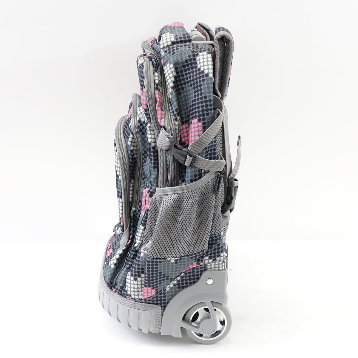 Tilami 18 Inch Kids Rolling Backpack Wheeled School Travel Bag Grey Pink Hearts
