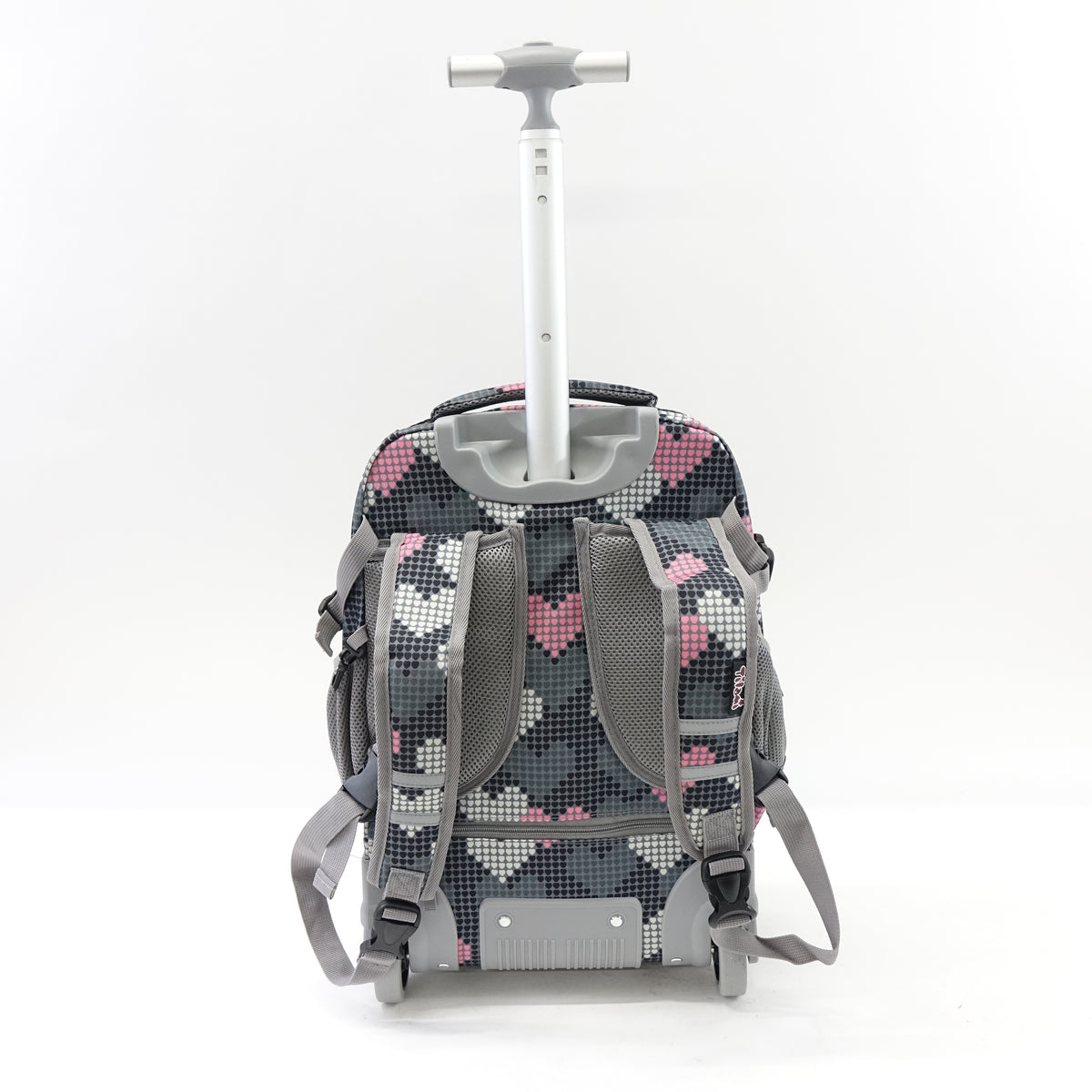 Tilami 18 Inch Kids Rolling Backpack Wheeled School Travel Bag Grey Pink Hearts