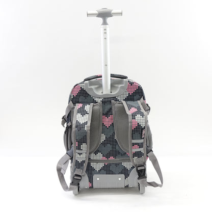 Tilami 18 Inch Kids Rolling Backpack Wheeled School Travel Bag Grey Pink Hearts