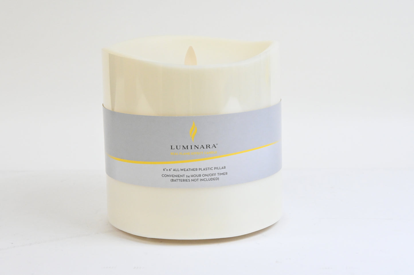 Luminara Outdoor Moving Flame 6" Pillar Flameless LED Candle, Melted Edge, Ivory