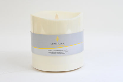Luminara Outdoor Moving Flame 6" Pillar Flameless LED Candle, Melted Edge, Ivory