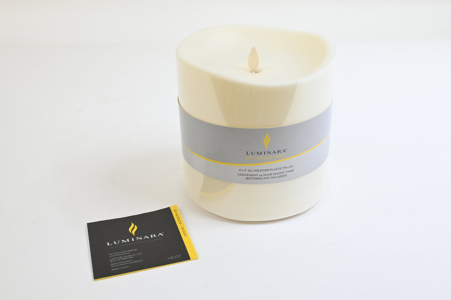Luminara Outdoor Moving Flame 6" Pillar Flameless LED Candle, Melted Edge, Ivory