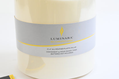 Luminara Outdoor Moving Flame 6" Pillar Flameless LED Candle, Melted Edge, Ivory