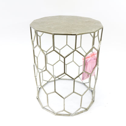SEI Furniture Clarissa Metal Accent End Table in Antique Silver - Open Box