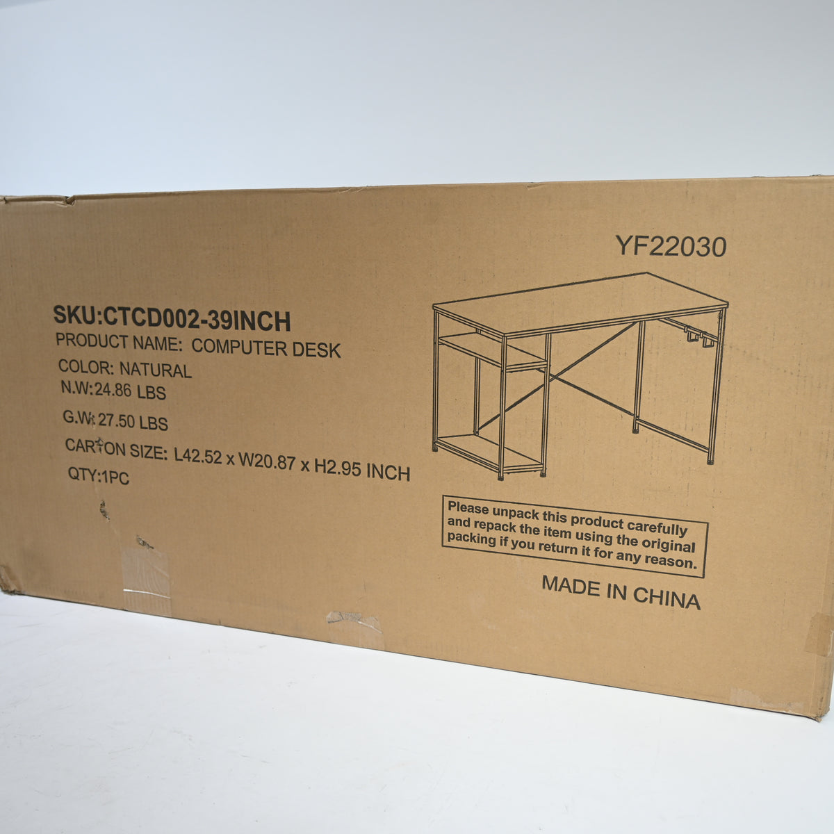 Engriy Computer Desk 39" Home Study Desk Shelves Metal Frame Natural - Open Box