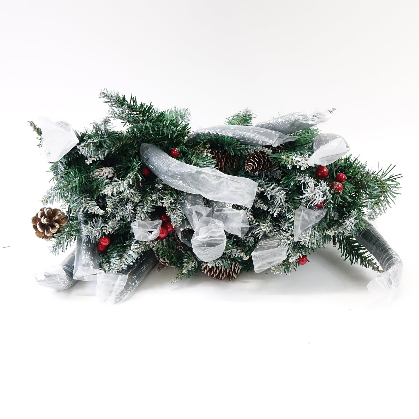 9FT Pre-Lit Christmas Garland Snowy Pine Cones Holly Berries Battery Operated