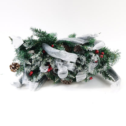 9FT Pre-Lit Christmas Garland Snowy Pine Cones Holly Berries Battery Operated