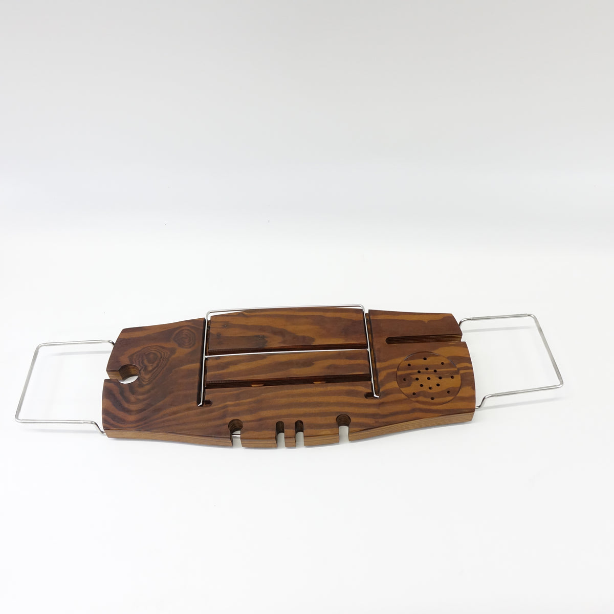 Bamboo Bathtub Tray Caddy Expandable Bath Book Holder Wine Glass Slot Dark Wood
