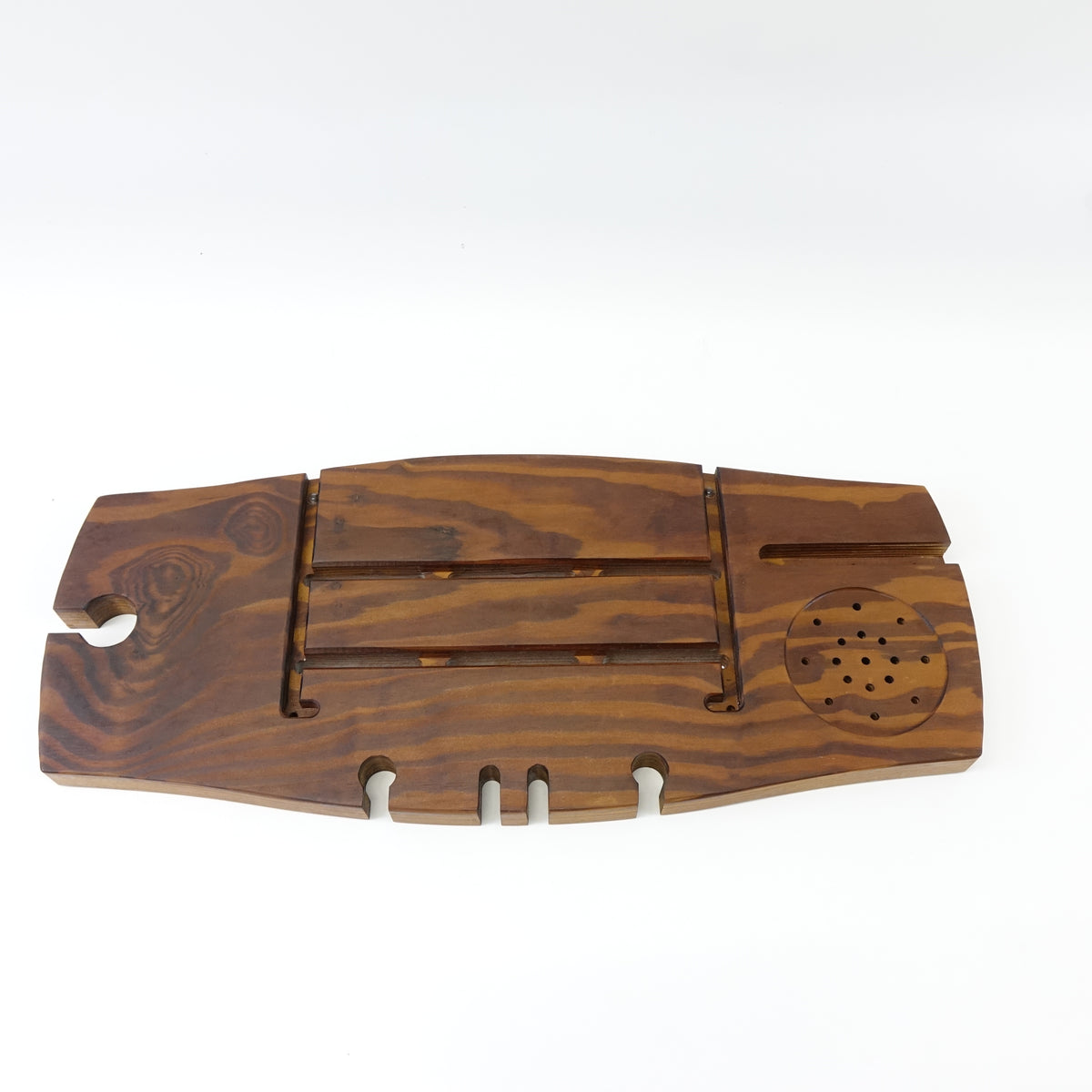 Bamboo Bathtub Tray Caddy Expandable Bath Book Holder Wine Glass Slot Dark Wood