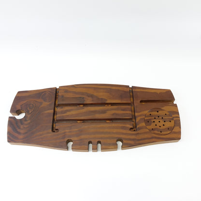 Bamboo Bathtub Tray Caddy Expandable Bath Book Holder Wine Glass Slot Dark Wood