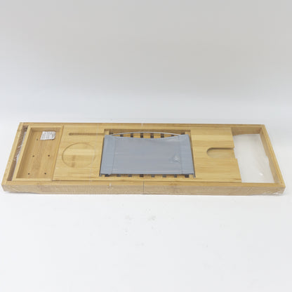 Bamboo Bathtub Tray - Wooden Expandable Caddy with Book, Tablet, Wine Holder