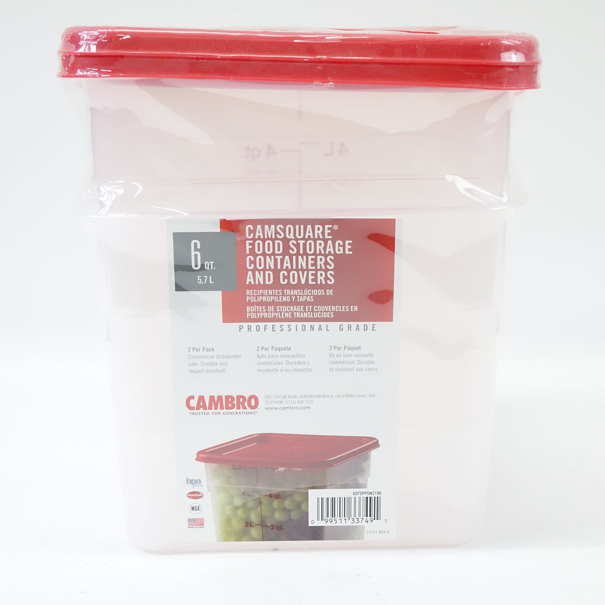 Cambro CamSquare Storage Container 6 qt with Lid Set of 2 Translucent