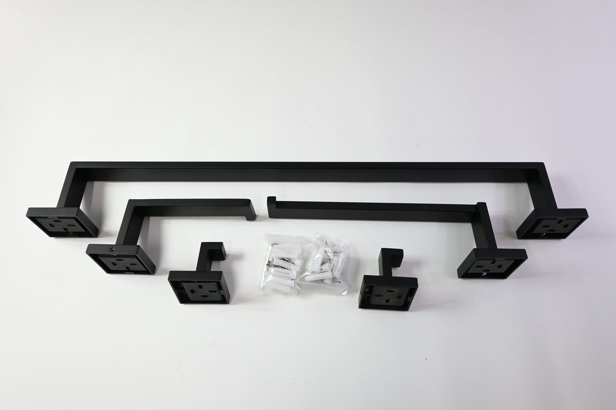 Black Metal 5 Piece Towel Bar