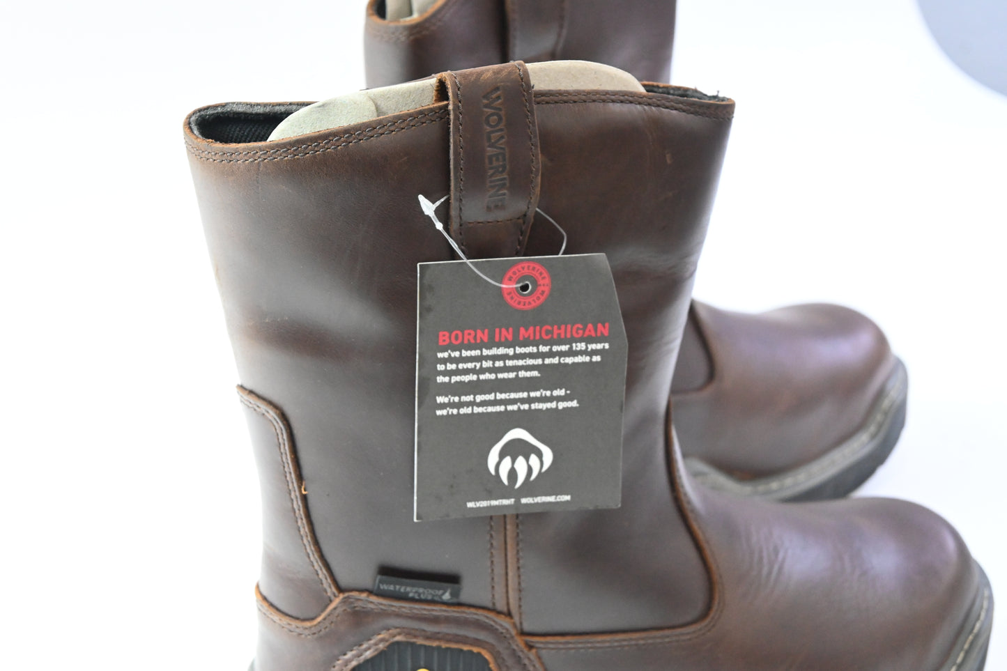 Wolverine Brown Leather Waterproof, Slip & Oil Resistant Boots, Size Men's 10.5