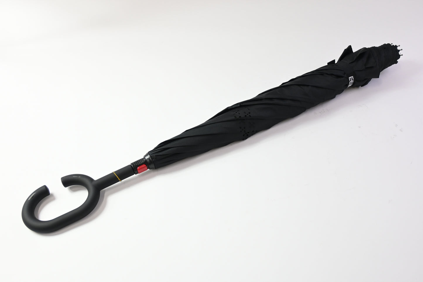 Black Double Layer Inverted Umbrella, C Shaped Handle Reverse Folding