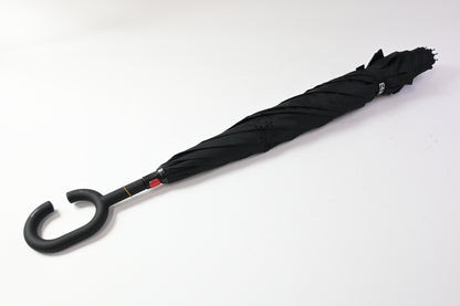 Black Double Layer Inverted Umbrella, C Shaped Handle Reverse Folding