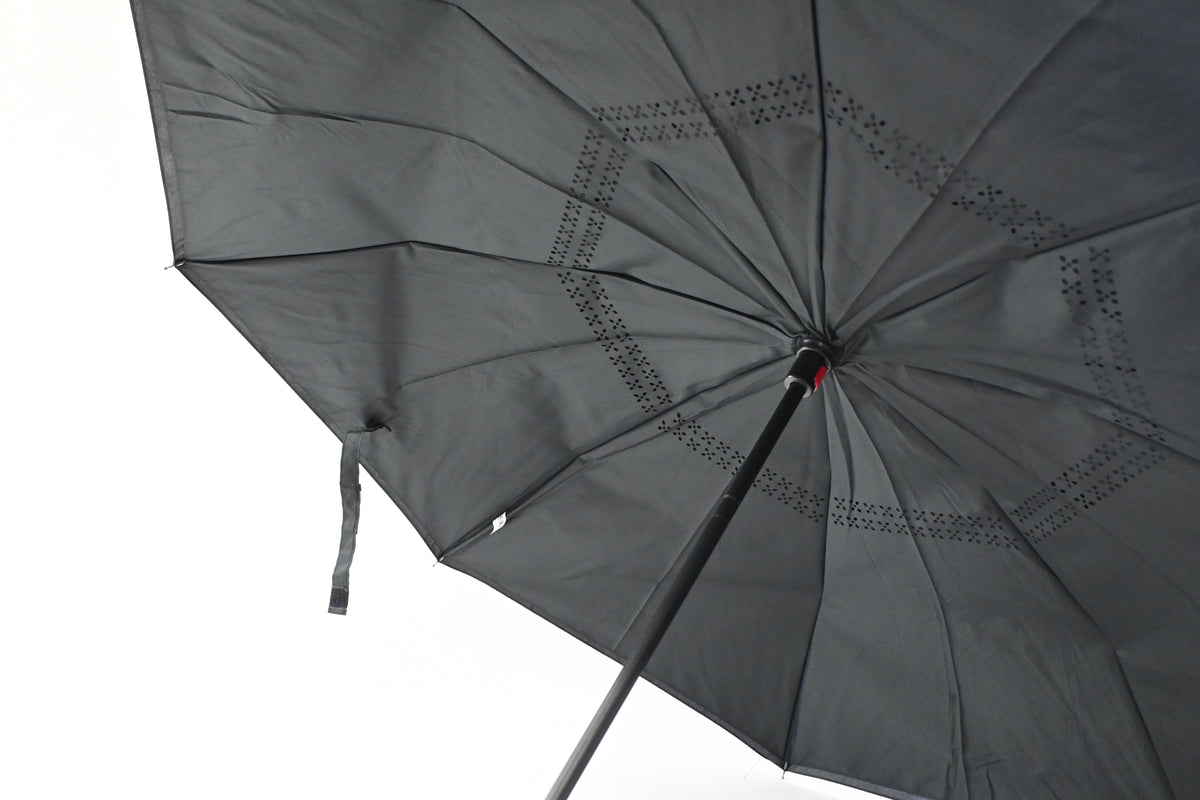 Black Double Layer Inverted Umbrella, C Shaped Handle Reverse Folding