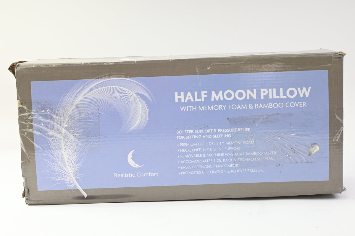 Realistic Comfort Half Moon Pillow w/ Memory Foam & Bamboo Cover