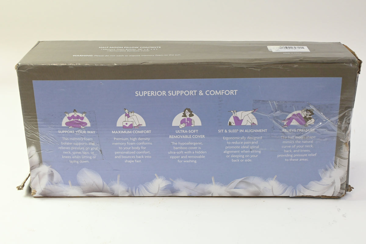 Realistic Comfort Half Moon Pillow w/ Memory Foam & Bamboo Cover