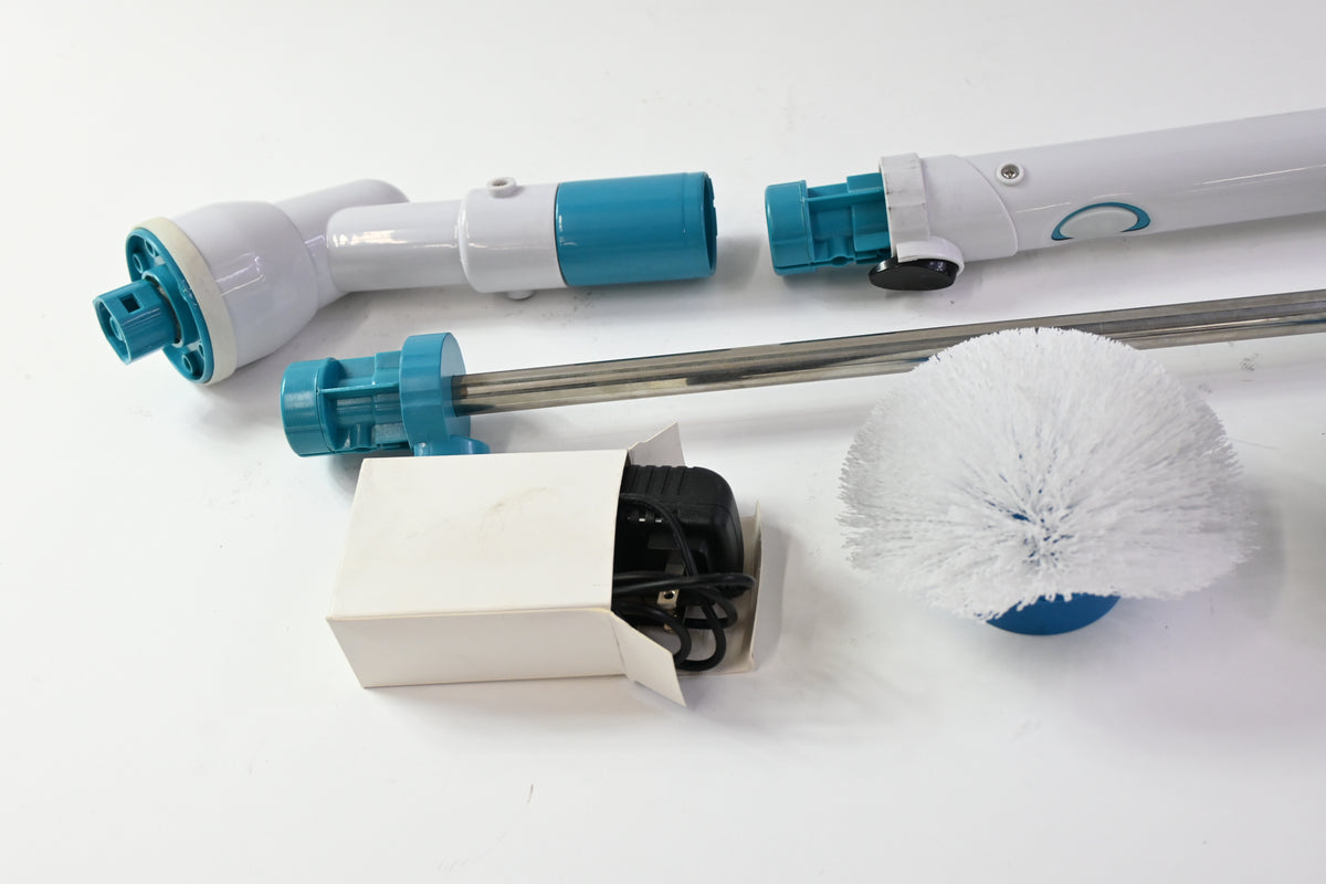 RemitEX Electric 3 Scrub Brushes, Extension Pole 44" & AC Adapter - Grade B