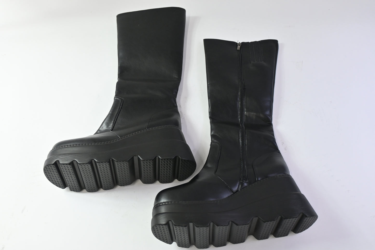 Gothniero Women's Knee-High Platform Boots Chunky Heel Black, Size 11.5-12