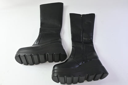 Gothniero Women's Knee-High Platform Boots Chunky Heel Black, Size 11.5-12