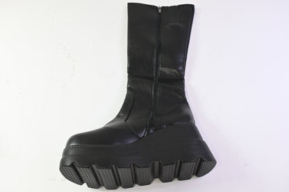 Gothniero Women's Knee-High Platform Boots Chunky Heel Black, Size 11.5-12