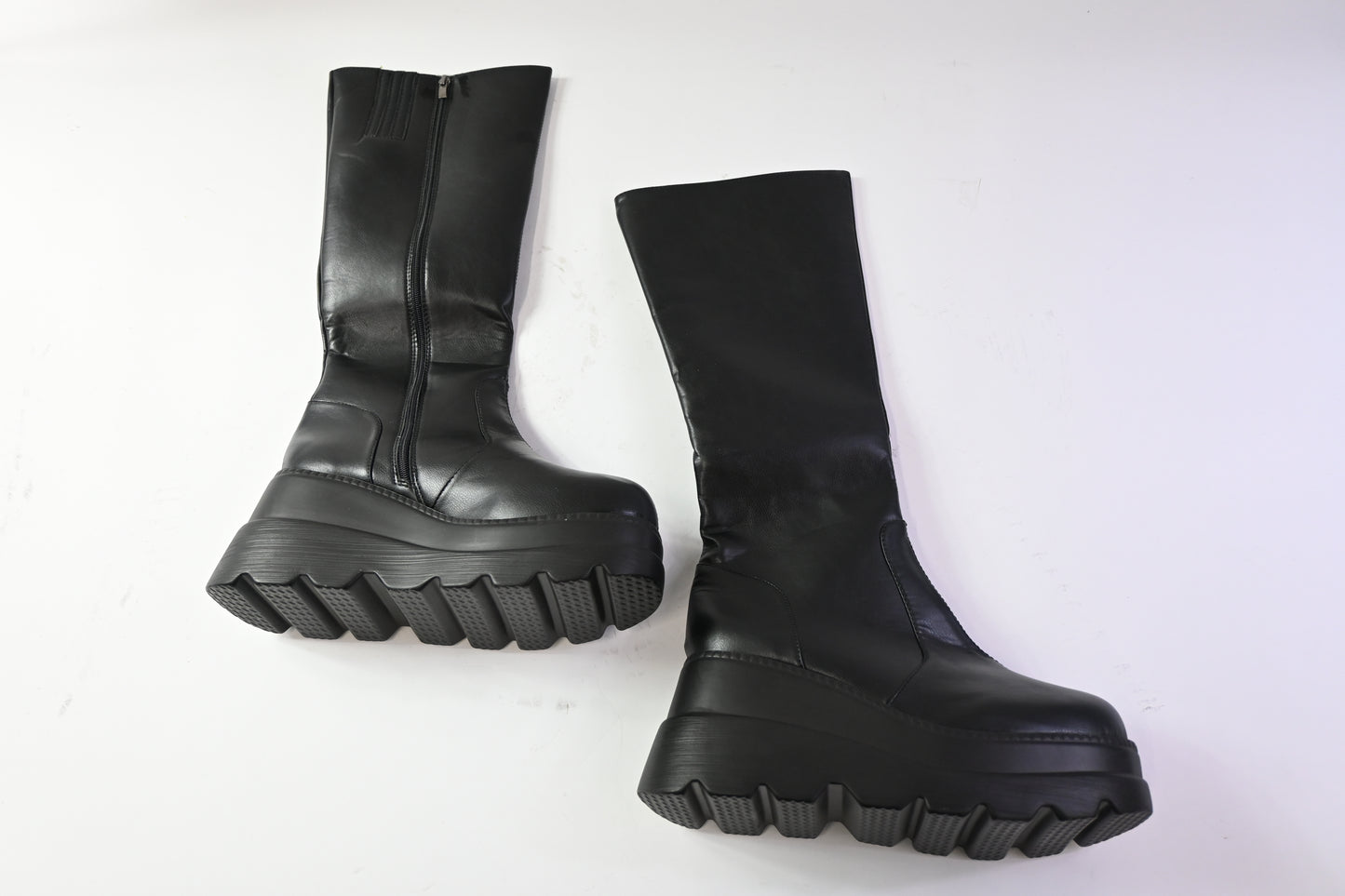 Gothniero Women's Knee-High Platform Boots Chunky Heel Black, Size 11.5-12