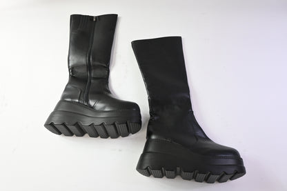 Gothniero Women's Knee-High Platform Boots Chunky Heel Black, Size 11.5-12