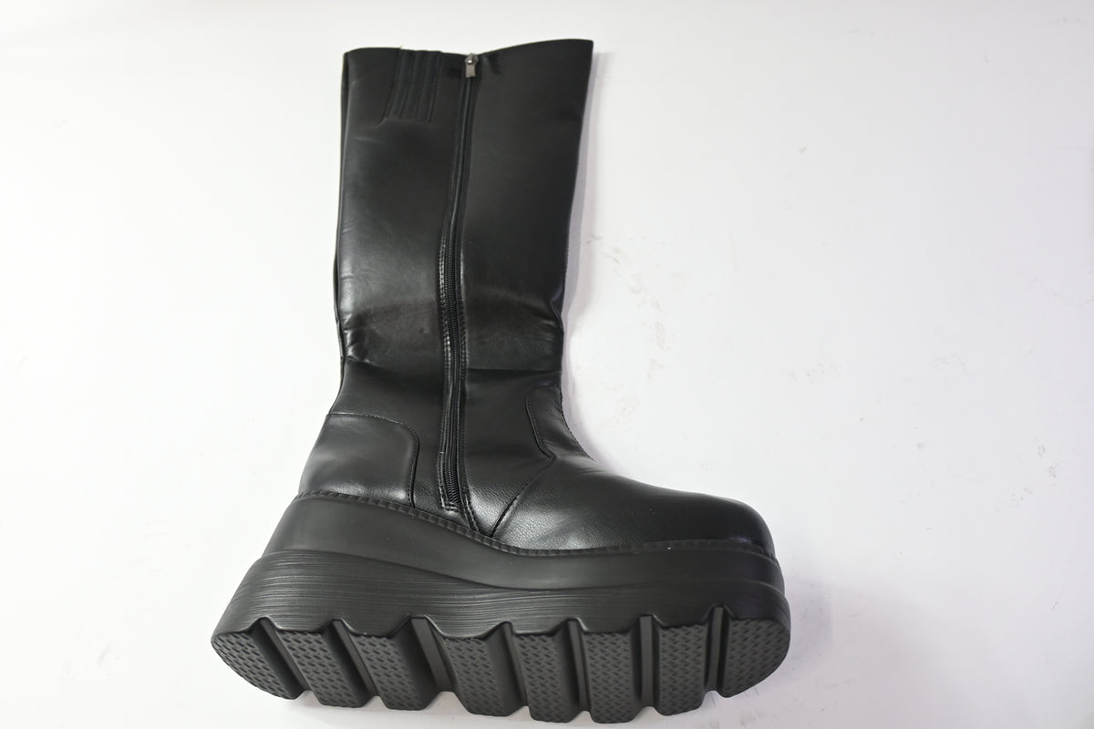 Gothniero Women's Knee-High Platform Boots Chunky Heel Black, Size 11.5-12
