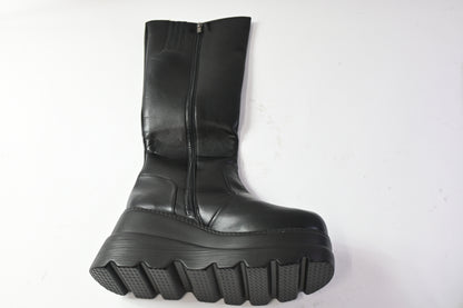 Gothniero Women's Knee-High Platform Boots Chunky Heel Black, Size 11.5-12
