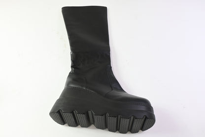 Gothniero Women's Knee-High Platform Boots Chunky Heel Black, Size 11.5-12