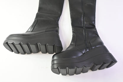Gothniero Women's Knee-High Platform Boots Chunky Heel Black, Size 11.5-12