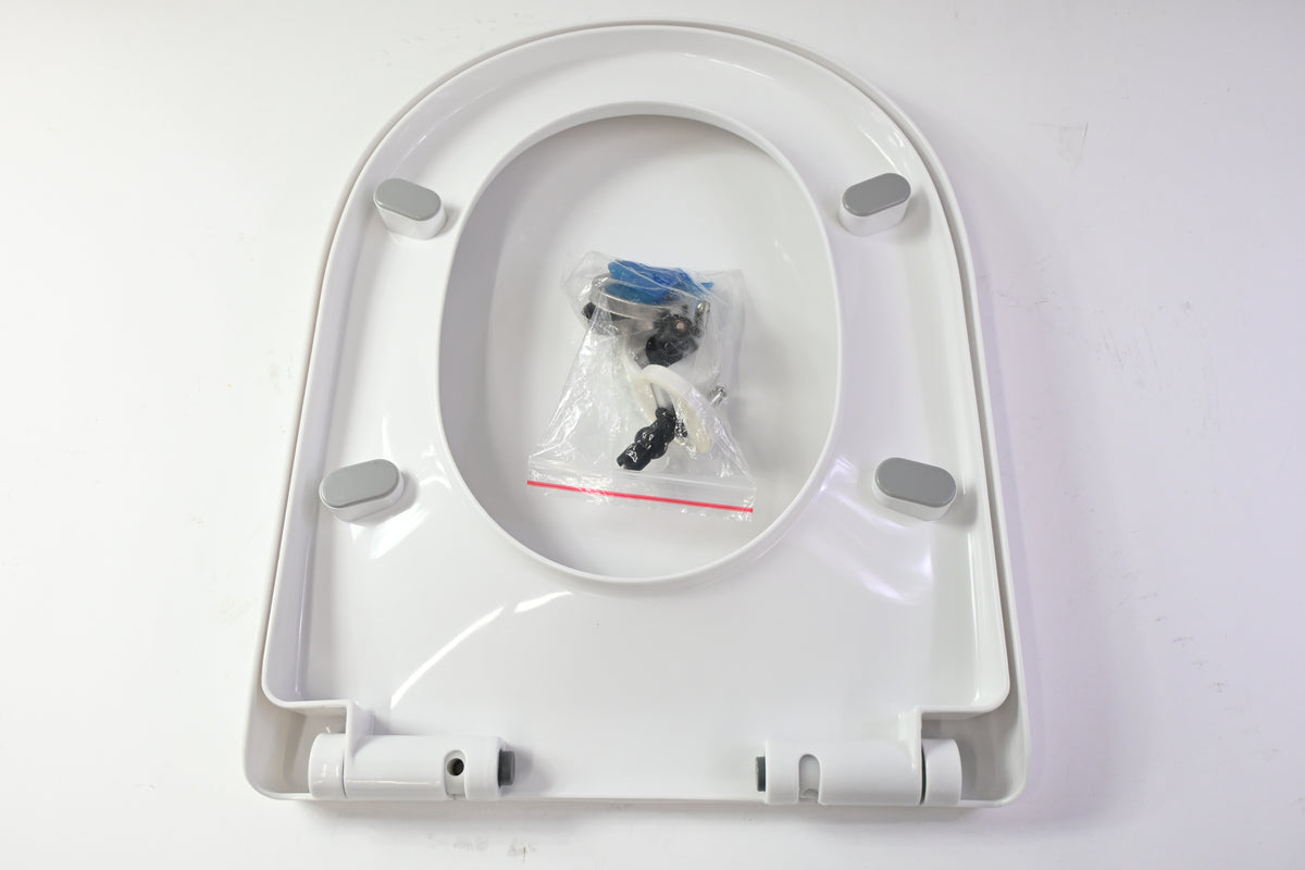 White Plastic Toilet Seat with Lid Bathroom Replacement Hardware - Open Box