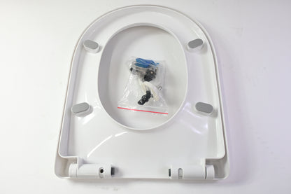 White Plastic Toilet Seat with Lid Bathroom Replacement Hardware - Open Box