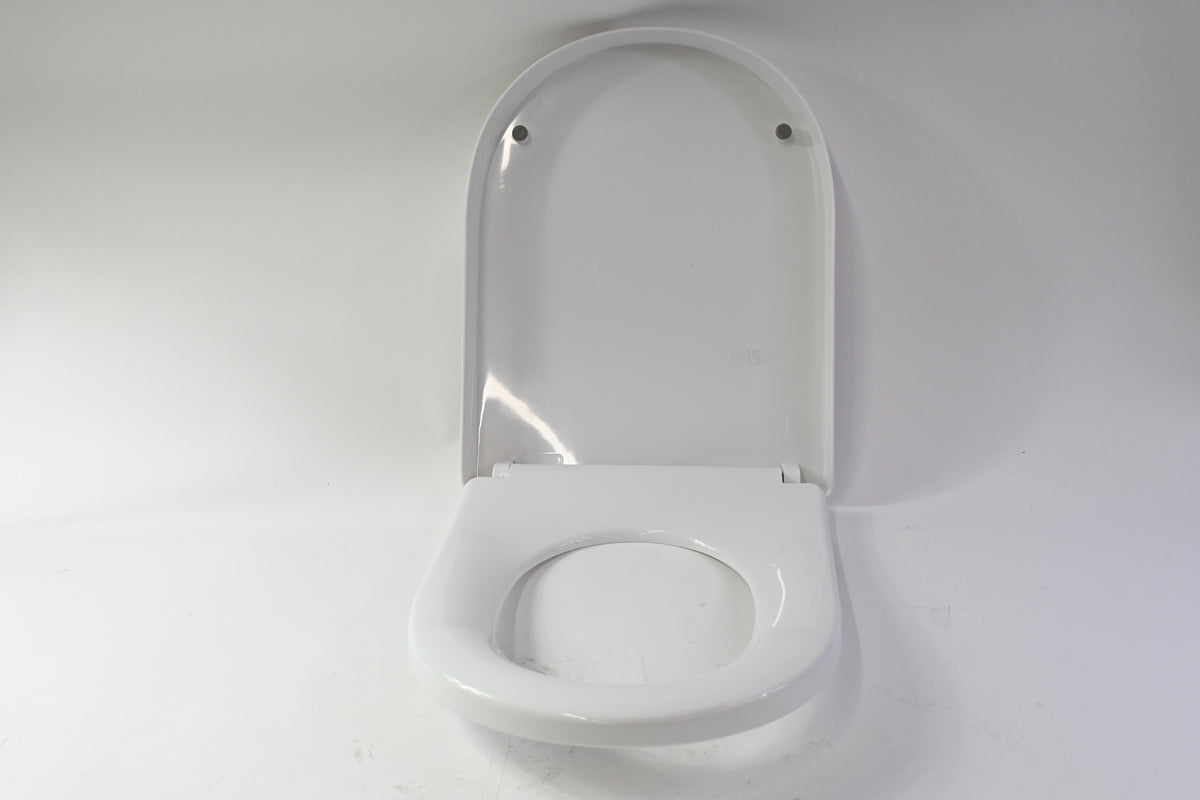 White Plastic Toilet Seat with Lid Bathroom Replacement Hardware - Open Box