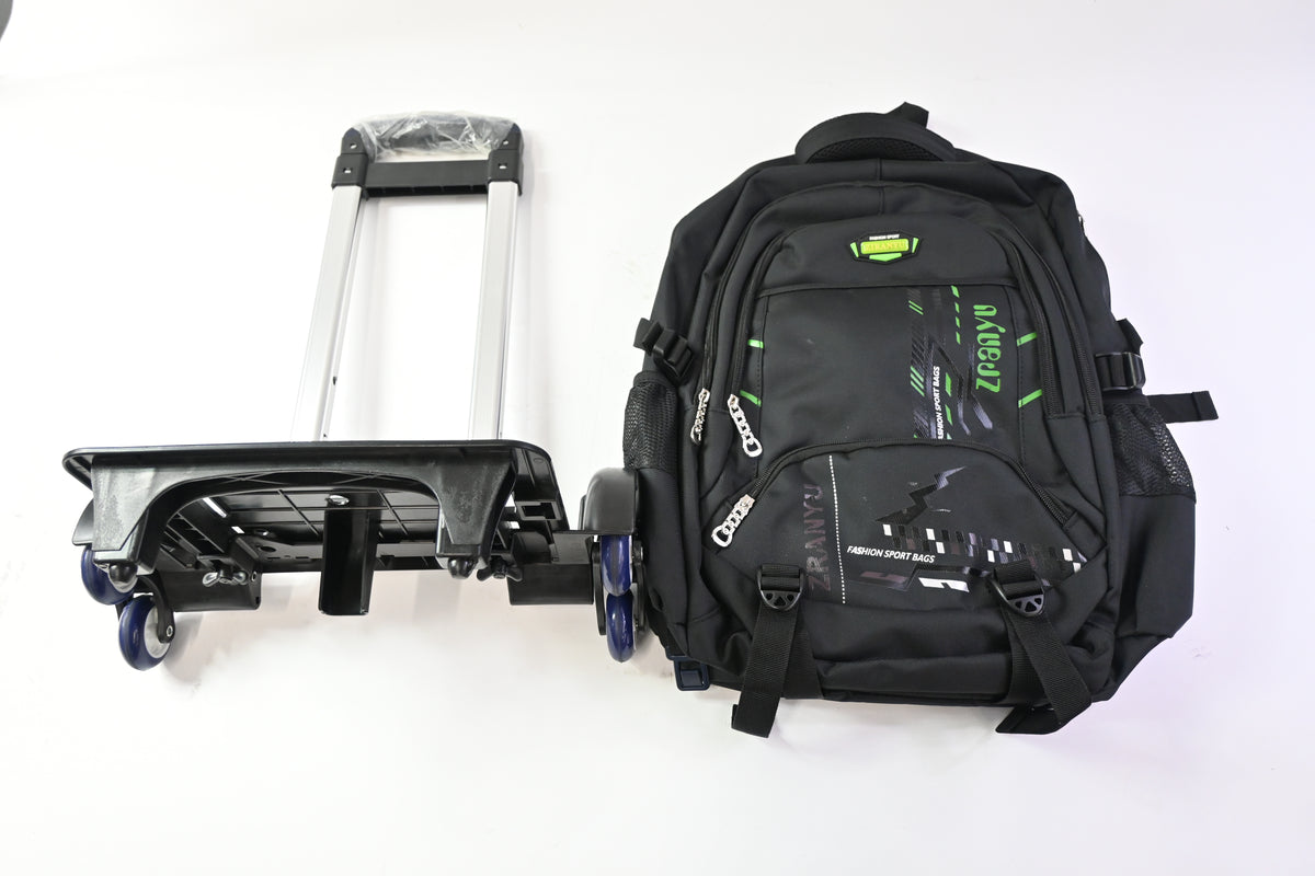 Black Fashion Sports Rolling Backpack with Wheels for Elementary School Students