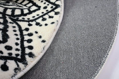 4ft Mandala Boho Round Rug, Non-Slip, Washable, Soft, White/Black