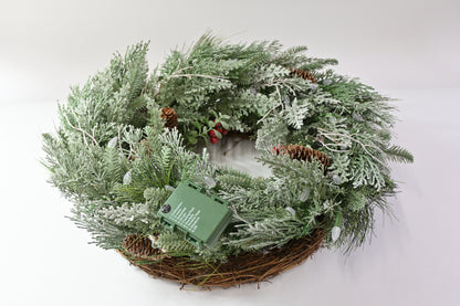 AMERZEST Pre-Lit Christmas/Winter Wreath for Front Door Outdoor Battery Operated