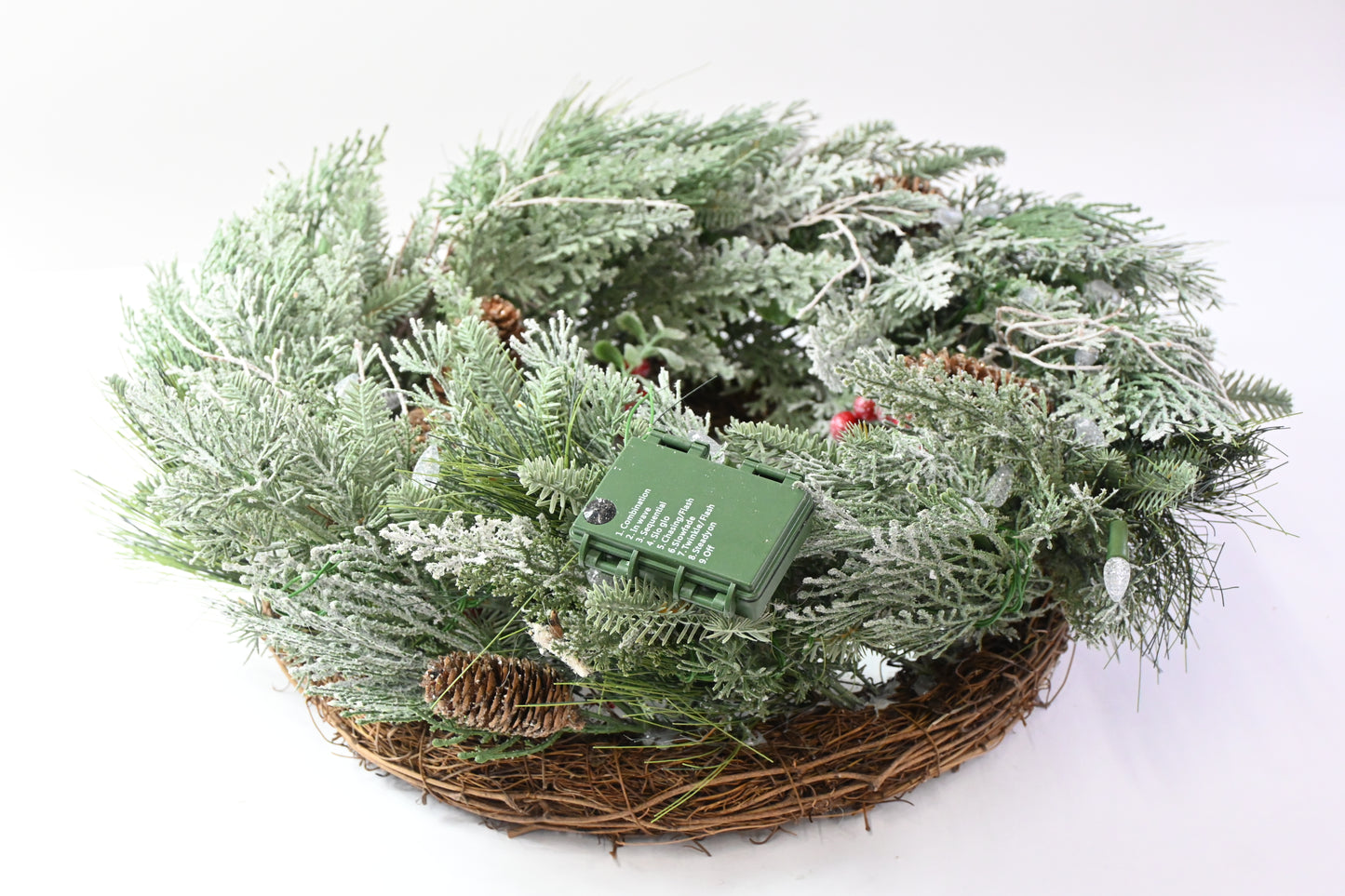 AMERZEST Pre-Lit Christmas/Winter Wreath for Front Door Outdoor Battery Operated