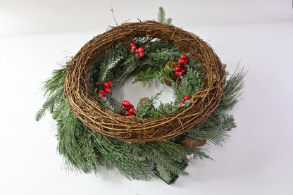 AMERZEST Pre-Lit Christmas/Winter Wreath for Front Door Outdoor Battery Operated
