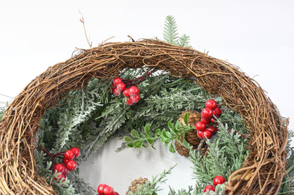 AMERZEST Pre-Lit Christmas/Winter Wreath for Front Door Outdoor Battery Operated