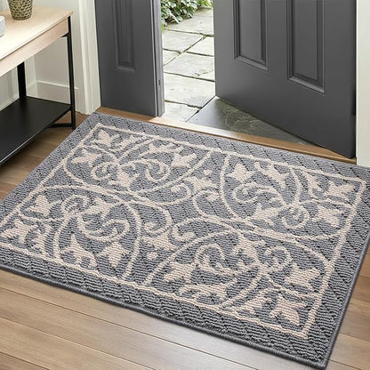 DEXI Front Door Mat Indoor Entryway 47"x71" Non-Slip Washable Dirt Trapper Gray