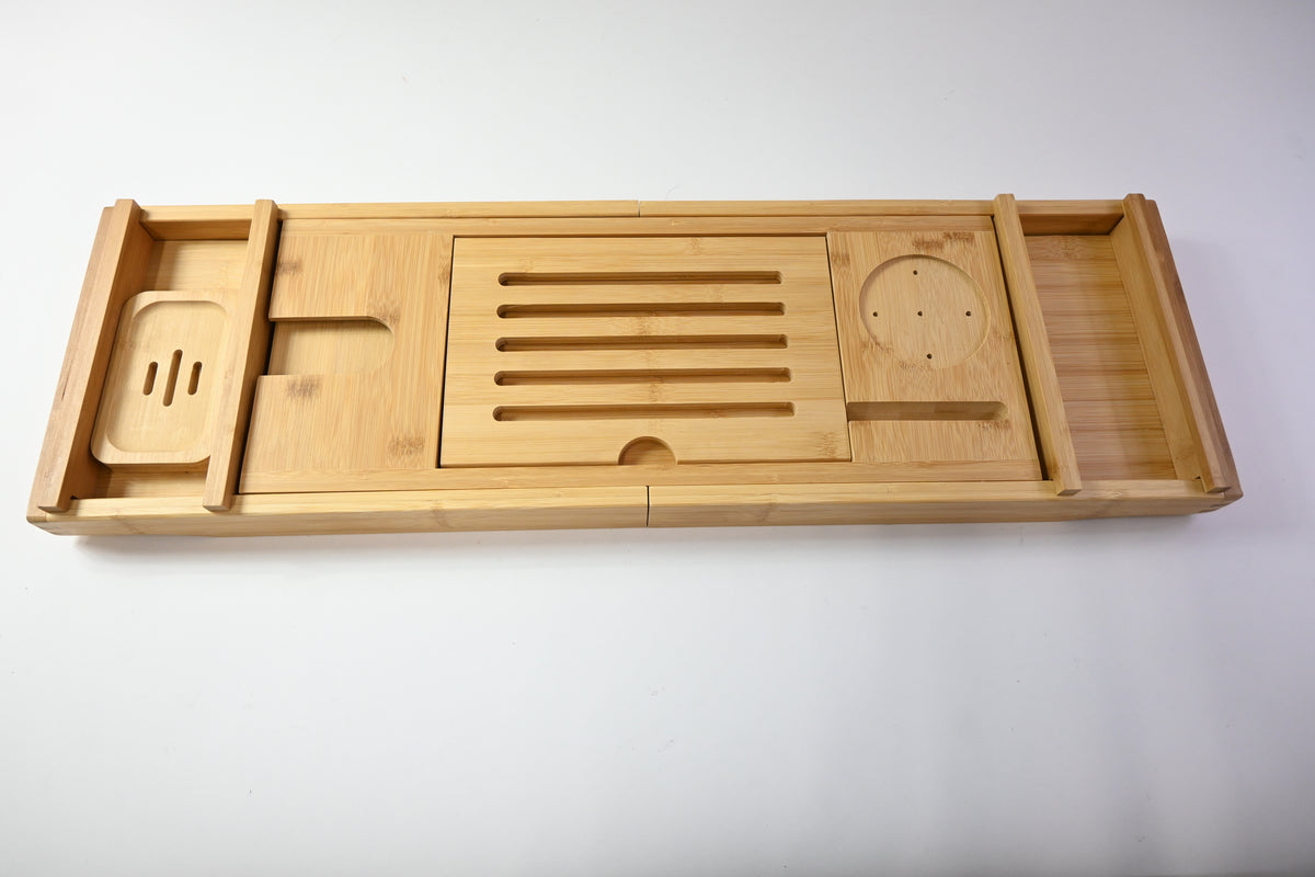 Bathtub Caddy Tray for Bath Tub, Bamboo Adjustable Holds Tablet, Phone, Drinks