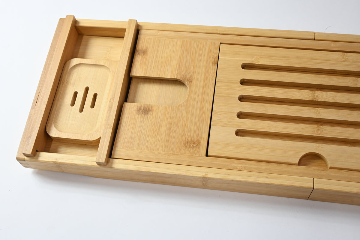 Bathtub Caddy Tray for Bath Tub, Bamboo Adjustable Holds Tablet, Phone, Drinks